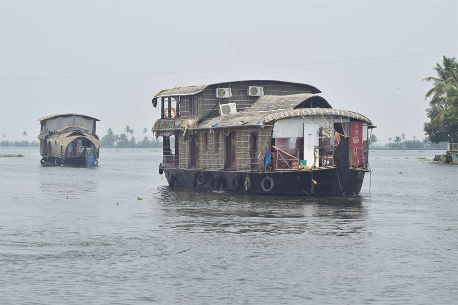 Traditional houseboats on the backwaters of Alappuzha, Kerala